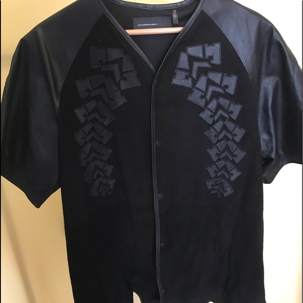 Alexander Wang suede/leather baseball shirt